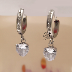 AR 549 - Argollas clic dije corazon cristal (Acero QUIRURGICO)