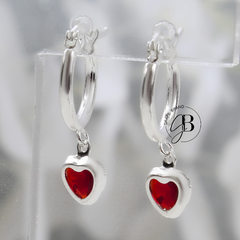 AR 796 - Aros Argollas CORAZON ROJO (ACERO BLANCO) - comprar online