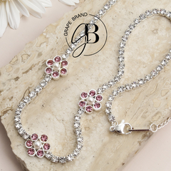 CO 482 - Collar CHOKR strass y flores ROSA (PL)