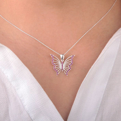 DI 062 - Dije MARIPOSA cubics FUCSIA (PLATA 925) - comprar online