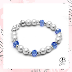 PU 047 - Pulsera perlas y cristal azul (ACERO BLANCO) - comprar online