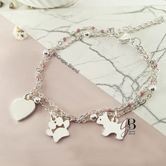 PU 580 - Pulsera dijes y bolitas ROSA (ACERO BLANCO) - comprar online