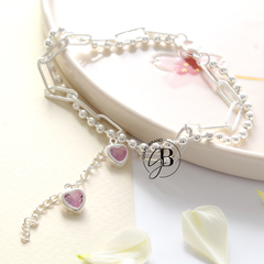 PU 747 - Pulsera doble corazones ROSA (ACERO BLANCO) - comprar online