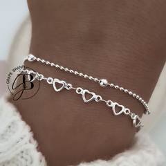 PU 767 - Pulsera doble corazones (ACERO BLANCO)