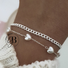 PU 775 - Pulsera doble corazones perlas (ACERO BLANCO)