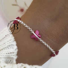 PU 791 - Pulsera mariposas fucsia nacaradas (ACERO BLANCO)