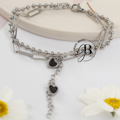 PU 798 - Pulsera doble corazones NEGRO (ACERO QUIRURGICO)