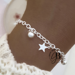 PU 799 - Pulsera bolitas y ESTRELLAS (ACERO BLANCO)