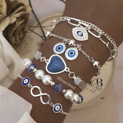 PU 047 - Pulsera perlas y cristal azul (ACERO BLANCO) en internet