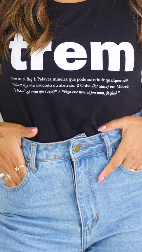Camiseta Baby Look Feminina Frases Trem Bão - Minas Gerais - Gíria Mineira  - Frases Divertida e Engraçada (Branco, P)