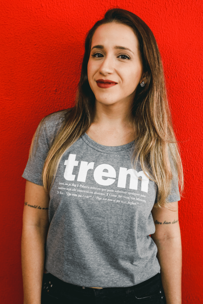 Camiseta Baby Look Feminina Frases Trem Bão - Minas Gerais - Gíria Mineira  - Frases Divertida e Engraçada (Branco, P)