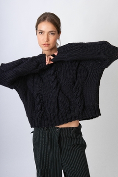 sweater Gloster negro lana merino - comprar online