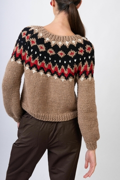 sweater Bayo camel con rojo LLAMA - PRE ORDER . entregas psra JUNIO en internet