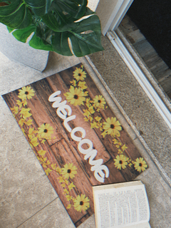 Tapete 60x40cm - Welcome flores amarelas - comprar online