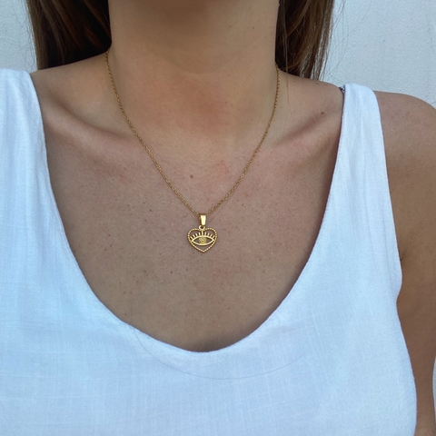 Collar Ojo Corazón Gold - Acero Dorado A.B - comprar online