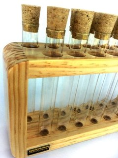 Porta temperos e condimentos em madeira maciça com 14 tubos de vidro - loja online