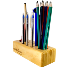 Organizador de mesa para canetas e utensílios. Porta canetas e lápis de madeira. - Container Decoração 