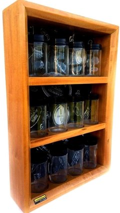 Porta temperos e condimentos em madeira maciça com 12 potes de vidro - Container Decoração 