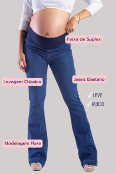 Imagem do Calça Gestante Jeans Flare Azul