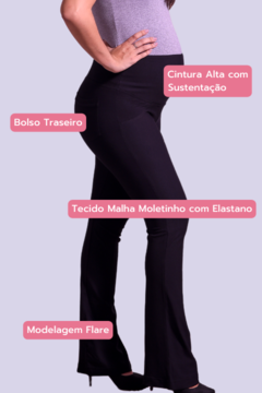 Calça Gestante Flare de Malha Power - Preta - D'Rafa - Moda Gestante