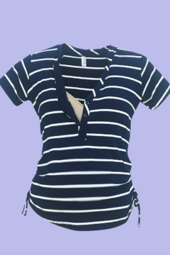 Camiseta Gestante e Amamentação - Marcela Listrada Azul - loja online