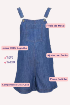 Jardineira Curta Jeans Gestante - Maly - D'Rafa - Moda Gestante