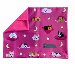 Funda M antidesgarro para colchoneta perritos durmiendo fucsia