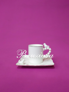 Xicara de café c/pires Passarinho - Bruxiara Porcelanas