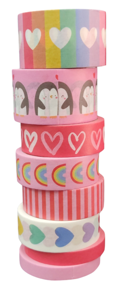 WASHI TAPE BOX 8 ROLLOS de 5mts "HAPPY"