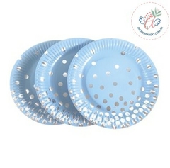 PLATO DE POLIPAPEL 17 cm CELESTE LUNARES PLATEADOS x 6 u - comprar online