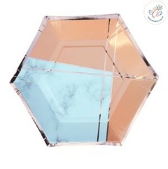 PLATO DE POLIPAPEL HEXAGONAL 17 cm ROSA GOLD x 6 u