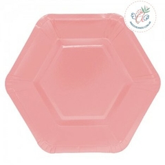 PLATO DE POLIPAPEL HEXAGONAL 17cm ROSA x 6 unidades