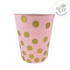 VASO DE POLIPAPEL ROSA LUNARES DORADOS 266 cc x 6 u