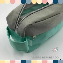 Cartuchera/Neceser 2 cierres Combinacion gris y aqua pastel - Ando Creando - Tienda & Taller