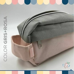 Cartuchera/Neceser 2 cierres Combinacion gris y rosa pastel - comprar online