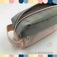 Cartuchera/Neceser 2 cierres Combinacion gris y rosa pastel - tienda online