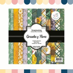 PAPEL SCRAPBOOKING 160 GR *GIRASOLES Y FLORES* 24 HOJAS 15,2X15,2 CM