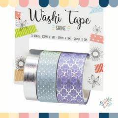 Washi Tape Shine 10/15/20mm x 3m x 3 diseños Silver Rainbown