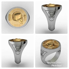 Anel memento mori em prata de lei (950) com ouro (750) 18k