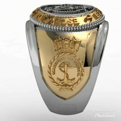 Anel da escola de guerra naval em ouro (750) 18k e prata de lei (950) - Ginglass Joias3D – Modelagem3D - Prototipagem