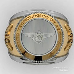 Anel do instituto tecnológico de aeronáutica em ouro 18k com prata de lei - comprar online