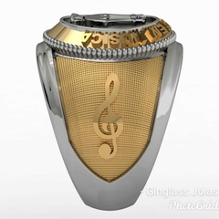 Anel de Licenciatura em música em ouro 18k com prata de lei - Ginglass Joias3D – Modelagem3D - Prototipagem