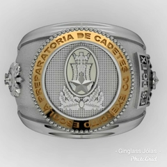Anel da escola preparatória de cadetes do exército em prata de lei com ouro 18k - comprar online