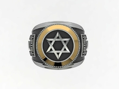 Anel Selo de Salomão em Prata de lei com Ouro 18k - Ginglass Joias3D – Modelagem3D - Prototipagem