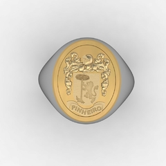 Anel brasão de armas da família Pinheiro em prata de lei com ouro 18k - comprar online