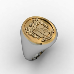 Anel brasão de armas da família Pinheiro em prata de lei com ouro 18k - Ginglass Joias3D – Modelagem3D - Prototipagem