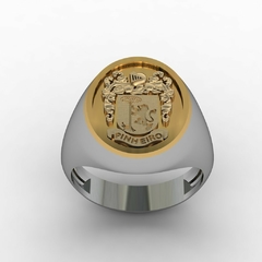 Anel brasão de armas da família Pinheiro em prata de lei com ouro 18k na internet