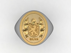 Anel brasão de armas da família silva em prata de lei com ouro 18k - comprar online