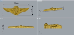 Pin de lapela breve paraquedista em prata de lei - Ginglass Joias3D – Modelagem3D - Prototipagem