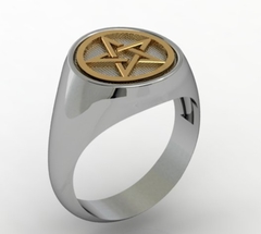 Anel pentagrama em prata de lei com ouro 18k - Ginglass Joias3D – Modelagem3D - Prototipagem